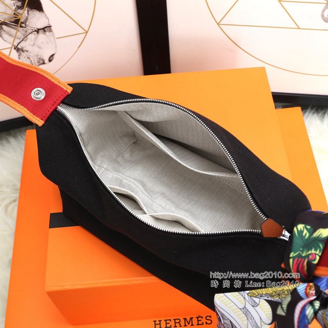 Hermes女包 愛馬仕飯盒包 Trousse Bride-A-Brace Hermes帆布便當包 黑色  tdh2159